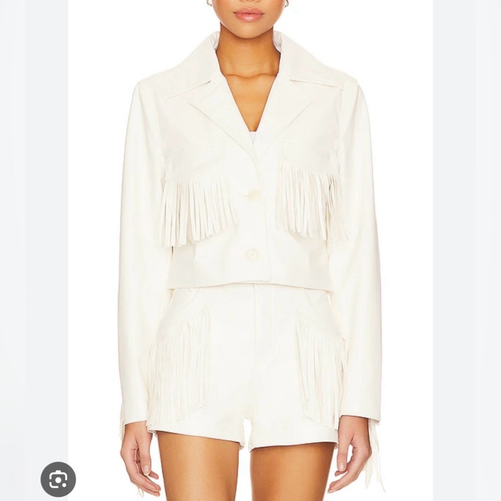 White Fringe Faux Leather Jacket